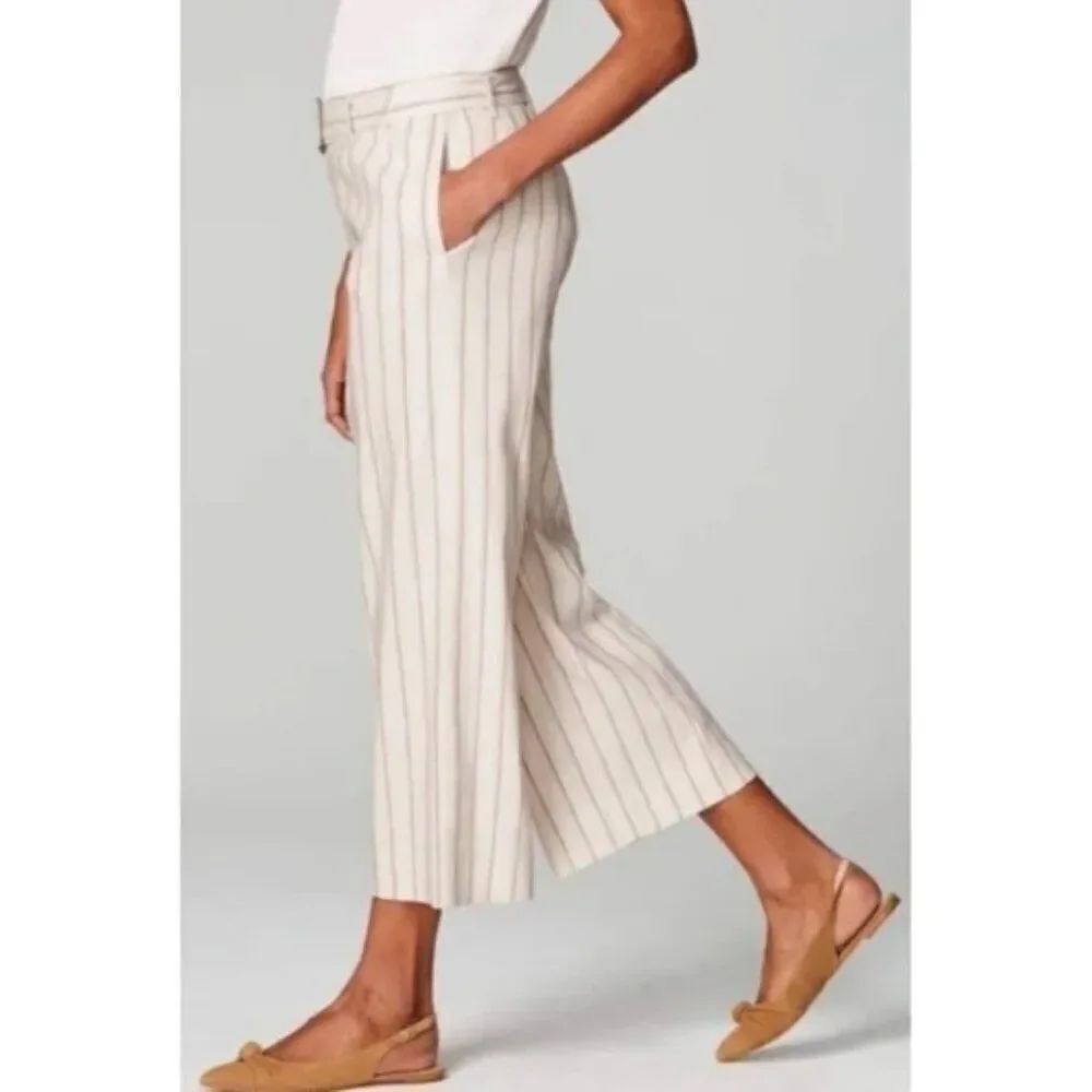 J. Jill BarleyMult Linen blend stripe stretch pull on cropped pant, size L